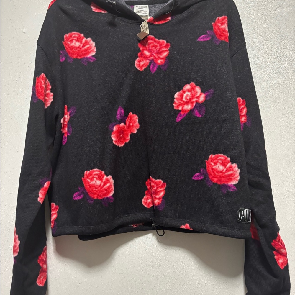 Victoria Secret Black with Floral Pull Over. Cinched at Bottom - Picture 2 of 8